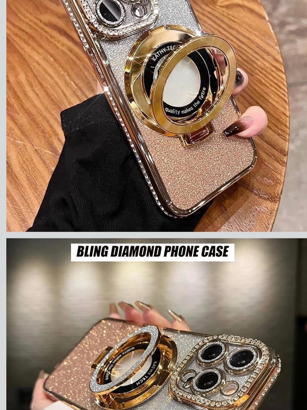 Magnetic Stand Case for iPhone 16 Pro Max with Bling Rhinestones